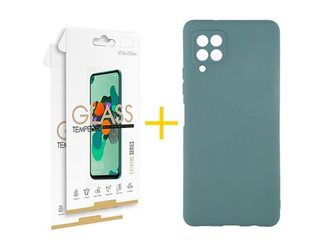 Pack 2 Películas 2.5D + Funda SKYHE para Samsung Galaxy A12 4G Silicona Líquida Verde