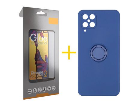 Pack 1 Película Full + Funda SKYHE para Samsung Galaxy A42 5G Gel O-Ring Azul