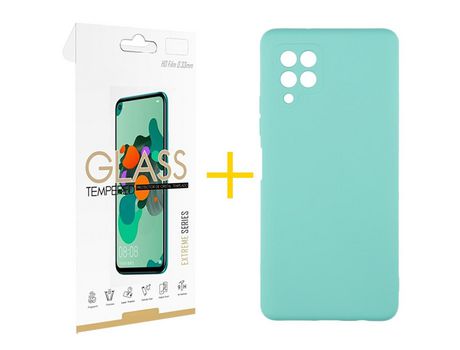 Pack 1 Película 2.5D + Funda SKYHE para Samsung Galaxy A12 4G Silicona Líquida Verde-Água
