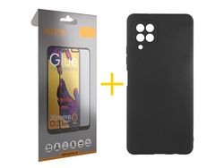 Pack 1 X Protector de Vidrio Templado Full + Funda ACCETEL para Samsung Galaxy A12 4G Silicona Líquida Negro