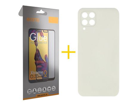 Pack 1 X Protector de Vidrio Templado Full + Funda ACCETEL para Samsung Galaxy A12 4G Silicona Líquida Arena