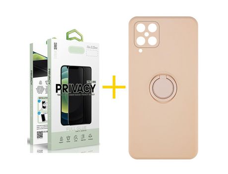 Pack 1 Película Antiespia + Funda SKYHE para Samsung Galaxy M22 Gel O-Ring Rosa Pastel