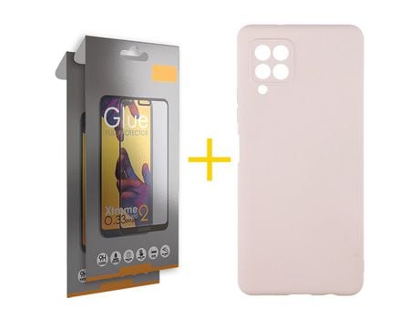 Pack 2 Películas Full + Funda SKYHE para Samsung Galaxy A12 4G Silicona Líquida Rosa