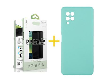 Pack 1 Película Antiespia + Funda SKYHE para Samsung Galaxy A42 5G Silicona Líquida Verde-Água