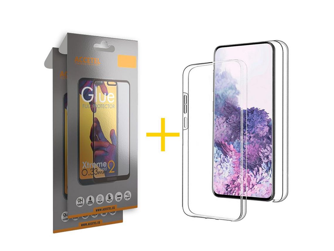 Pack 2 X Protector de Vidrio Templado Full + Funda ACCETEL para iPhone XS Max Dupla 360º Oro