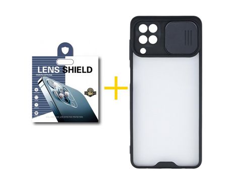 Pack 1 Película de Cámara trasera + Funda SKYHE para Samsung Galaxy A12 4G Gel Protteción Cámara Negro