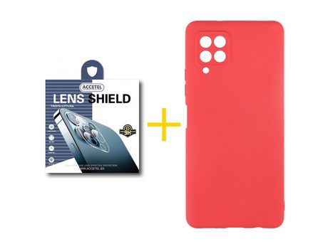 Pack 1 X Protector de Cámara trasera + Funda ACCETEL para Samsung Galaxy A42 5G Silicona Líquida Rojo