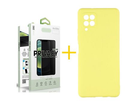 Pack 1 Película Antiespia + Funda SKYHE para Samsung Galaxy M12 Silicona Líquida Amarillo
