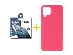 Pack 1 Película de Cámara trasera + Funda SKYHE para Samsung Galaxy A22 4G Silicona Liso Rosa