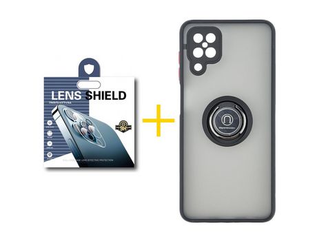 Pack 1 Película de Cámara trasera + Funda SKYHE para Samsung Galaxy M12 Gel Bumper con Anillo Negro