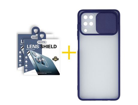 Pack 2 X Protector de Cámara trasera + Funda ACCETEL para Samsung Galaxy A12 5G Gel Protección Cámara Azul Oscuro