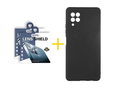 Pack 2 X Protector de Cámara trasera + Funda ACCETEL para Samsung Galaxy A42 5G Silicona Líquida Negro