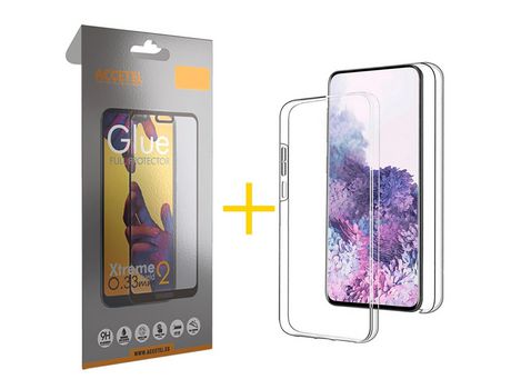 Pack 1 X Protector de Vidrio Templado Full + Funda ACCETEL para Huawei Y6 2019 Dupla 360º Transparente Clear