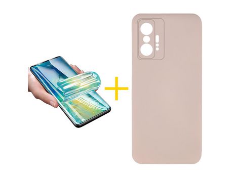 Pack 1 X Protector de Vidrio Templado Hidrogel + Funda ACCETEL para Samsung Galaxy 11T Pro Silicona Líquida Rosa
