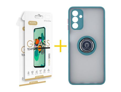 Pack Carcasa + 2 Protectores de Pantalla Cristal Templado para Samsung Galaxy A03S ACCETEL Verde