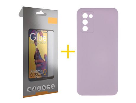 Pack Carcasa + Protector de Pantalla Cristal Templado para Samsung Galaxy A03S SKYHE Morado