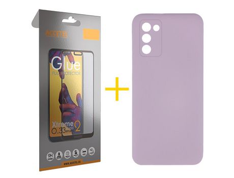 Pack Carcasa + Protector de Pantalla Cristal Templado para Samsung Galaxy A03S ACCETEL Morado