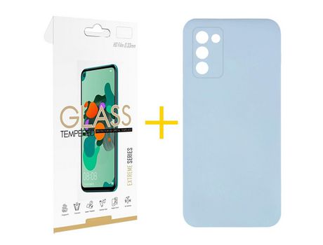 Pack Carcasa + Protector de Pantalla Cristal Templado para Samsung Galaxy A02S SKYHE Azul Claro