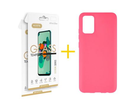 Pack Carcasa + 2 Protectores de Pantalla Cristal Templado para Samsung Galaxy A03S ACCETEL Rosa