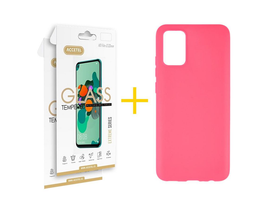 Pack Carcasa + 2 Protectores de Pantalla Cristal Templado para Samsung Galaxy A03S ACCETEL Rosa