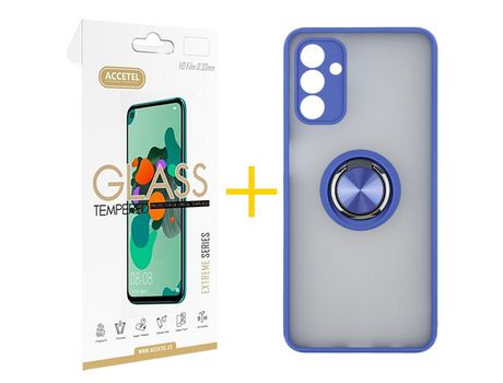 Pack Carcasa + Protector de Pantalla Cristal Templado para Samsung Galaxy A03S ACCETEL Azul
