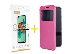 Juego 1 X Película de Vidrio Templado 2.5D + Funda Accetel por Apple iPhone 14 Plus Flip Cover Gandy Rosa