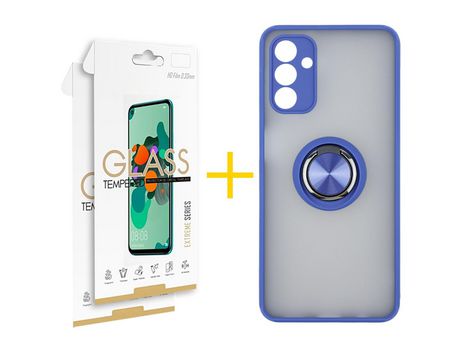 Pack Carcasa + 2 Protectores de Pantalla Cristal Templado para Samsung Galaxy A02S SKYHE Azul