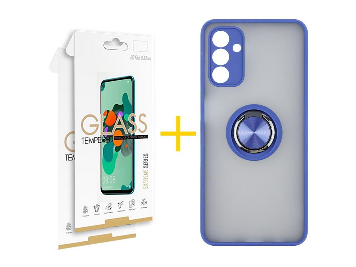 Pack Carcasa + 2 Protectores de Pantalla Cristal Templado para Samsung Galaxy A03S SKYHE Azul