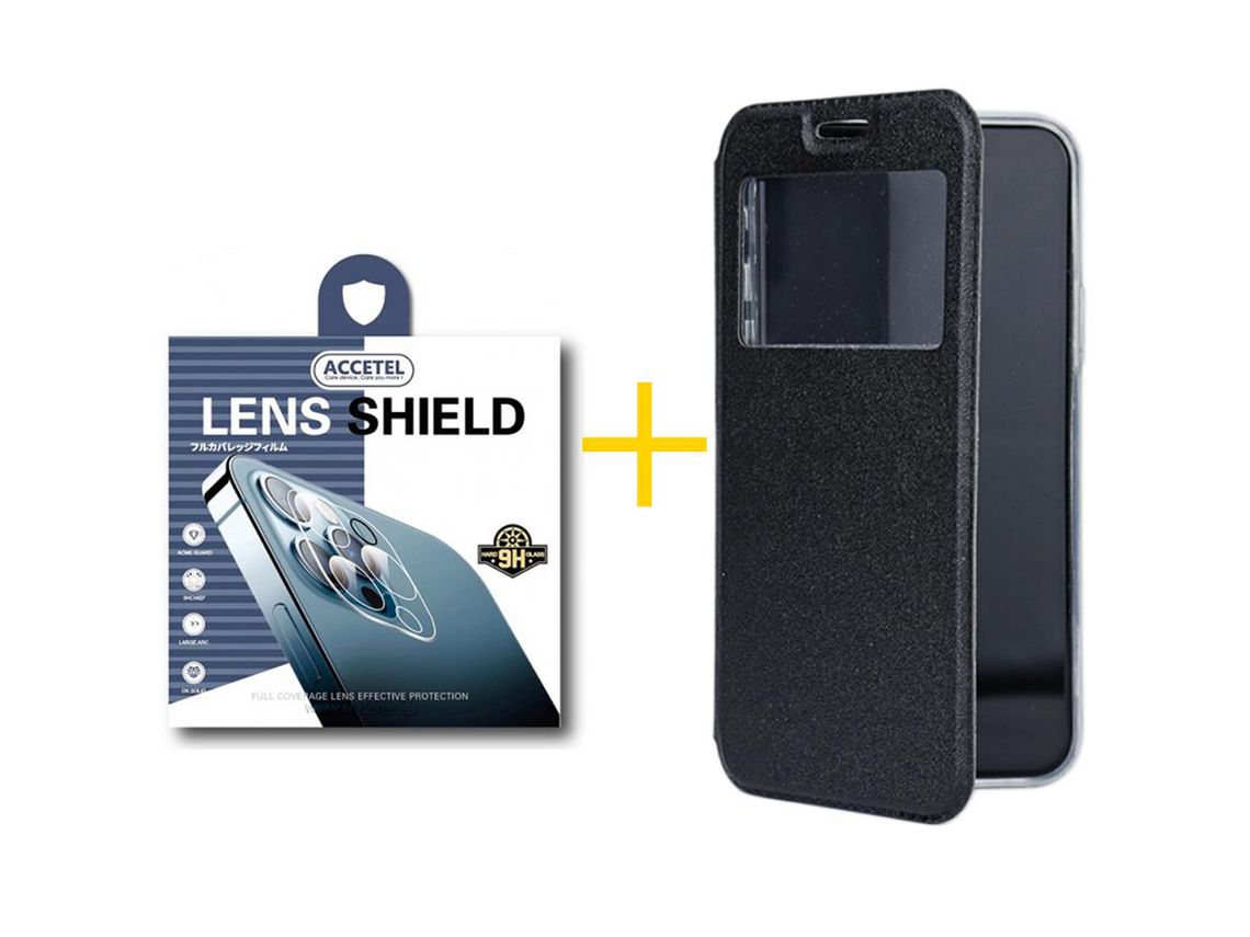 Pack 1 X Protector de Cámara Trasera + Funda ACCETEL para iPhone 13 Mini Flip Cover Gandy Negro