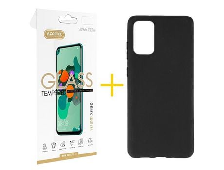Pack 1 X Protector de Vidrio Templado 2.5D + Funda ACCETEL para Samsung Galaxy S20 FE 5G Silicona Liso Negro