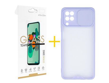 Pack 1 Película 2.5D + Funda SKYHE para Samsung Galaxy M22 Gel Protteción Cámara Violeta