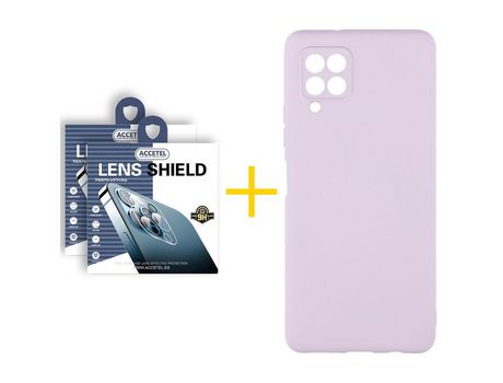 Pack 2 X Protector de Cámara trasera + Funda ACCETEL para Samsung Galaxy A42 5G Silicona Líquida Morado