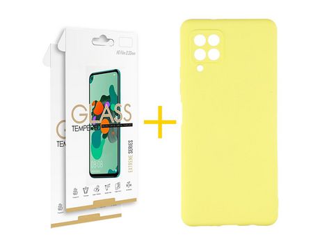 Pack 2 Películas 2.5D + Funda SKYHE para Samsung Galaxy A22 4G Silicona Líquida Amarillo