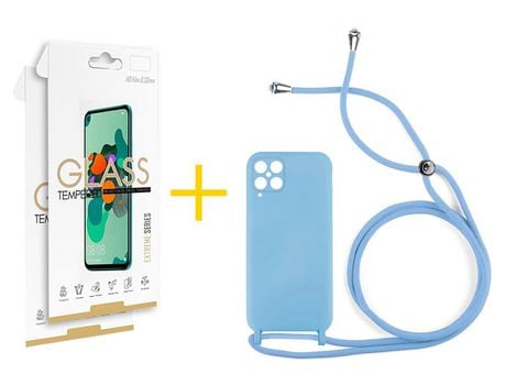 Pack 2 Películas 2.5D + Funda SKYHE para Samsung Galaxy A12 5G Gel con Cordón Azul