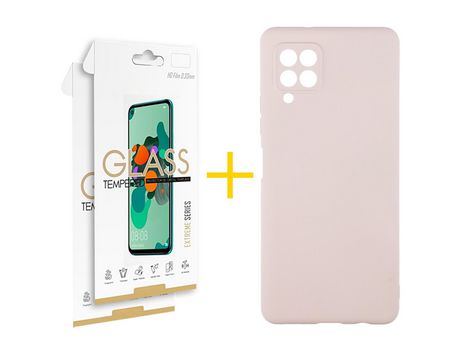 Pack 2 Películas 2.5D + Funda SKYHE para Samsung Galaxy A12 4G Silicona Líquida Rosa