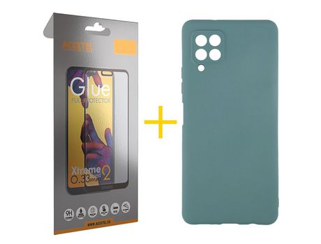 Pack 1 X Protector de Vidrio Templado Full + Funda ACCETEL para Samsung Galaxy A12 4G Silicona Líquida Verde