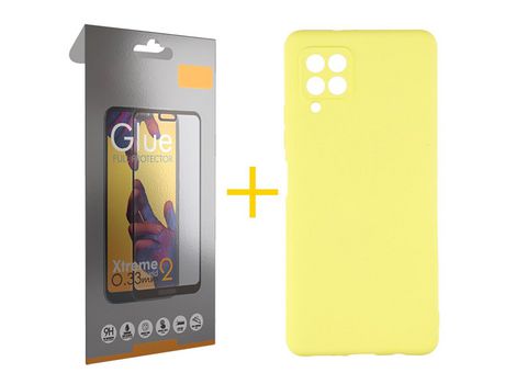 Pack 1 Película Full + Funda SKYHE para Samsung Galaxy A22 4G Silicona Líquida Amarillo