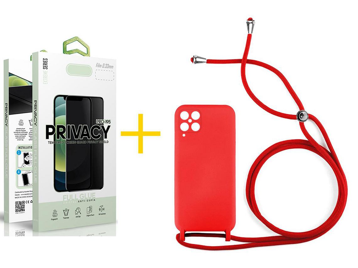 Pack 1 Película Antiespia + Funda SKYHE para Samsung Galaxy A12 4G Gel con Cordón Rojo