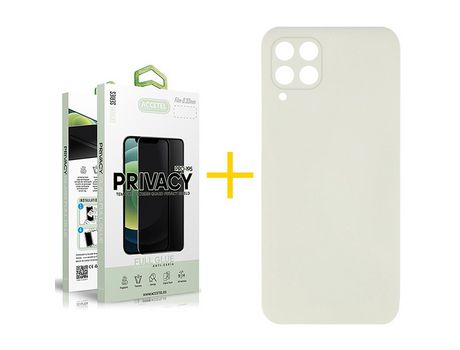Pack 1 X Protector de Vidrio Templado Anti espía + Funda ACCETEL para Samsung Galaxy A12 4G Silicona Líquida Arena