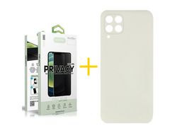 Pack 1 X Protector de Vidrio Templado Anti espía + Funda ACCETEL para Samsung Galaxy M22 Silicona Líquida Arena