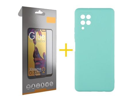 Pack 1 Película Full + Funda SKYHE para Samsung Galaxy A22 4G Silicona Líquida Verde-Água