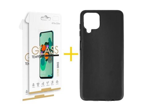Pack 2 Películas 2.5D + Funda SKYHE para Samsung Galaxy M22 Silicona Liso Negro