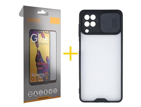 Pack 1 X Protector de Vidrio Templado Full + Funda ACCETEL para Samsung Galaxy A12 5G Gel Protección Cámara Negro