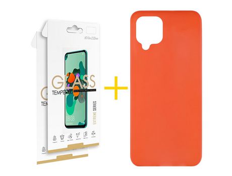 Pack 2 Películas 2.5D + Funda SKYHE para Samsung Galaxy M22 Silicona Liso Rojo