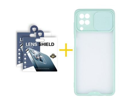Pack 2 Películas de Cámara trasera + Funda SKYHE para Samsung Galaxy A12 4G Gel Protteción Cámara Verde-Mar