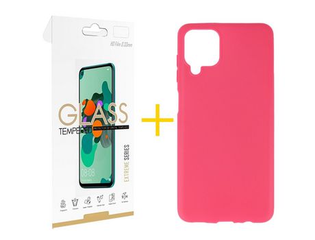 Pack 1 Película 2.5D + Funda SKYHE para Samsung Galaxy A12 5G Silicona Liso Rosa