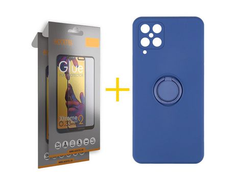Pack 2 X Protector de Vidrio Templado Full + Funda ACCETEL para Samsung Galaxy A42 5G Gel O-Ring Azul