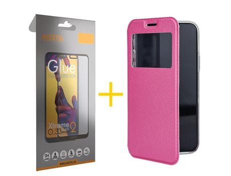Juego 1 X Película de Vidrio Templado Full y Funda ACCETEL por Apple iPhone 14 Flip Cover Gandy Rosa