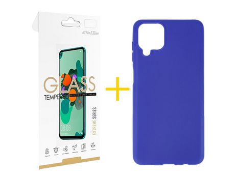Pack 1 Película 2.5D + Funda SKYHE para Samsung Galaxy A12 5G Silicona Liso Azul