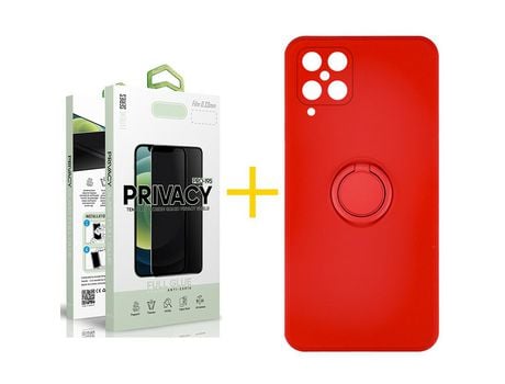 Pack 1 Película Antiespia + Funda SKYHE para Samsung Galaxy A12 5G Gel O-Ring Rojo